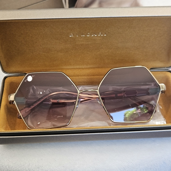 NIB Bulgari Hexagonal Sunglasses - Gold and Pink - Picture 2 of 13